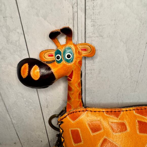 Genuine Leather Giraffe Wristlet Wallet Leather Zoo Coin Purse NEW FAST SHIP - Picture 2 of 11